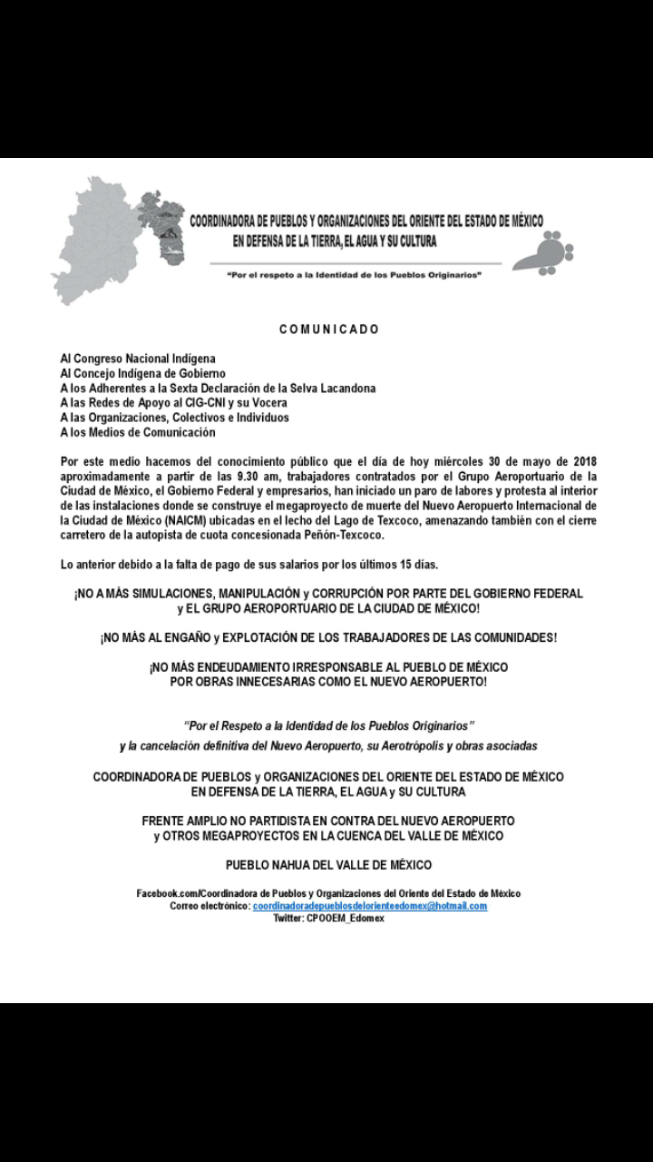 Comunicado De La Coordinadora De Los Pueblos Y Organizaciones Del