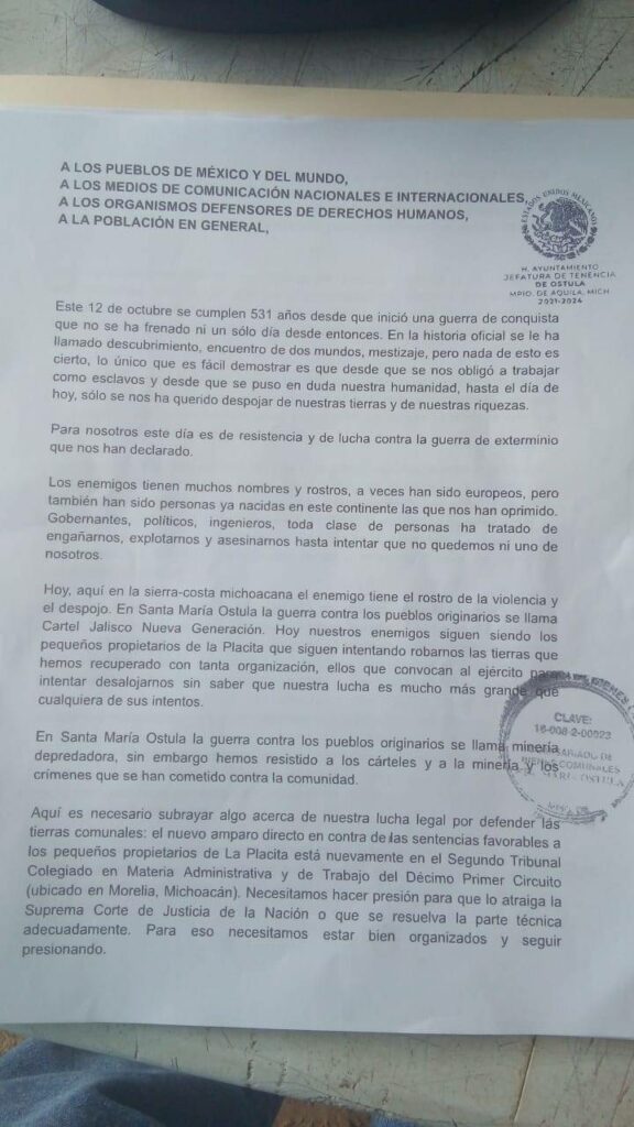 Comunicado De La Comunidad Nahua De Santa Mar A Ostula En El Marco Del D A De La Resistencia